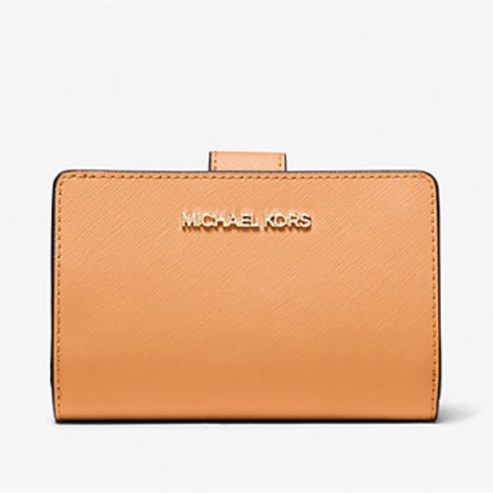 Michael Kors Tan Leather Compact Wallet with Gold Logo